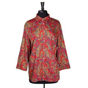 Ralph Lauren Women's Shirt Button Up Paisley Colorful Preppy Spring Blouse Top S